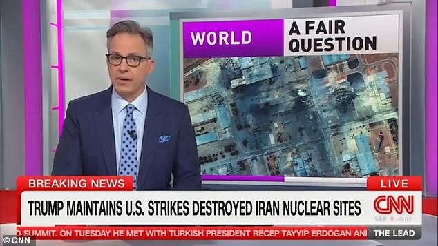 Jake Tapper (pictured)defended CNN's reporting on Donald Trump 's strikes against Iran 's nuclear facilities