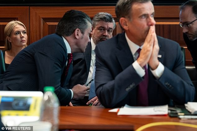 Gabbard was originally supposed to join members of Trump's inner circle - CIA Director John Ratcliffe (pictured right), Secretary of State Marco Rubio and Defense Secretary Pete Hegseth (pictured center left) - in the briefing