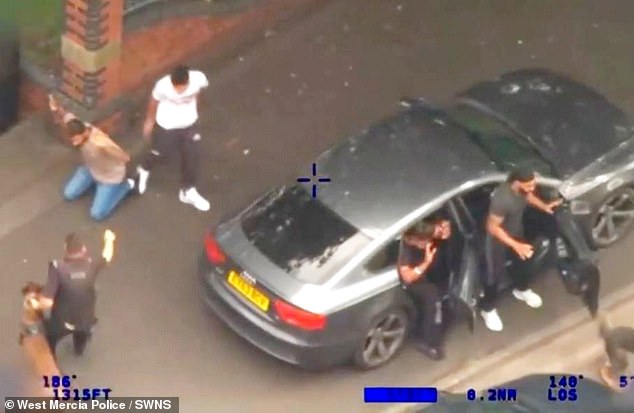 A police drone filmed four of the gang - Arshdeep, Jagdeep, Shivdeep and Manjot being arrested in a grey Audi that they had used to follow Aurman as he delivered parcels on his route