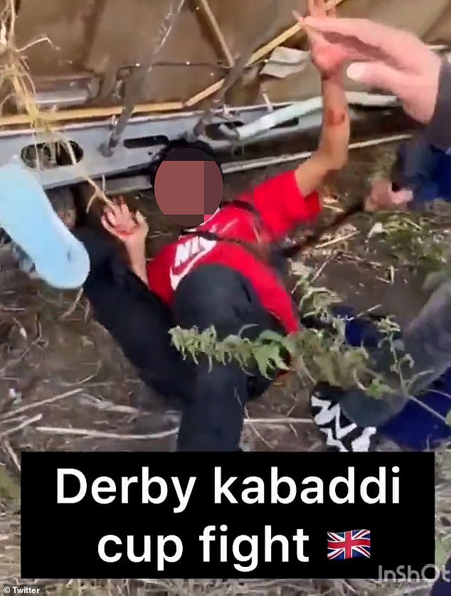 What should have been an enjoyable afternoon turned into chaos when the two warring gangs fought a pitched battle (pictured: a gang member attacking a bleeding victim with a machete)