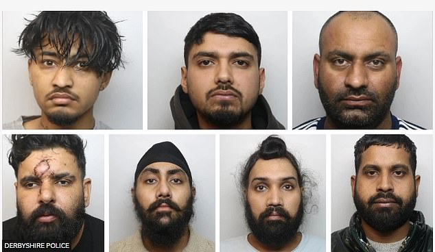 Following the violence at the Kabaddi tournament, seven men were convicted. Clockwise from top left: Malkeet Singh, Parminder Singh, Karamjit Singh, Doodhnath Tripathi, Baljit Singh, Jagjit Singh, Hardev Uppal