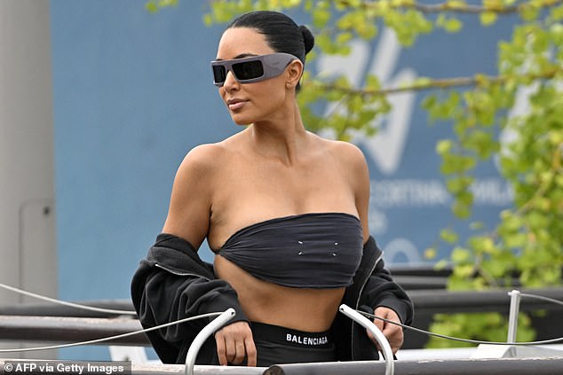Kim - who recently spent time in Paris with Lauren on her hen do - looked incredible in a tiny Balenciaga bandeau top, which also featured a ribbed maxi skirt