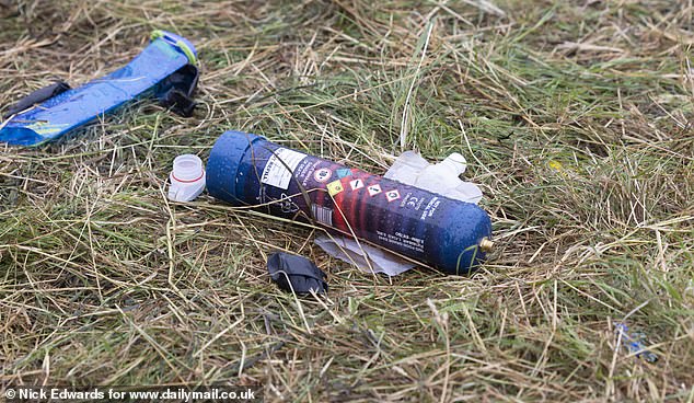 Nitrous oxide canisters are found during a clean-up at Glastonbury's Stone Circle this morning