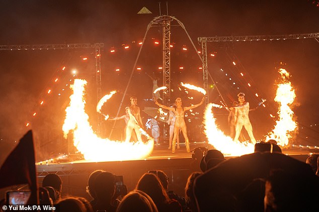 The opening ceremony on the Pyramid Stage during the Glastonbury Festival last night