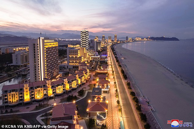 This recent undated picture released from North Korea's official Korean Central News Agency (KCNA) via KNS on December 31, 2024 shows a general aerial view of the "Kalma Coast Tourism Area" in the North Korean city of Wonsan, Kangwon Province