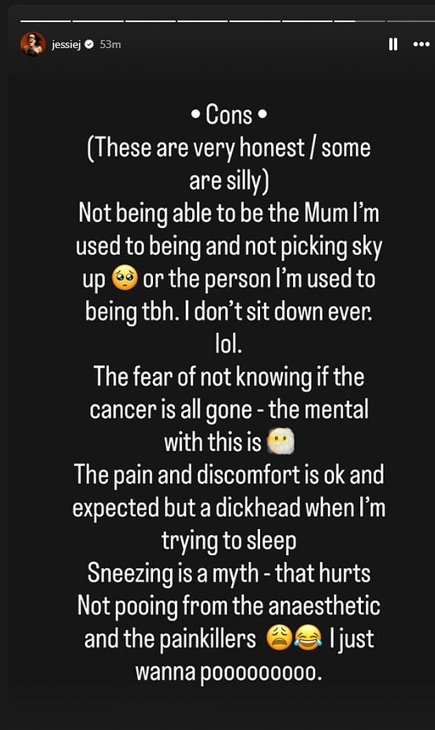 Jessie went on to share a list of 'cons' writing that 'these are very honest/some are silly.' She began with an emotional comment about parenting