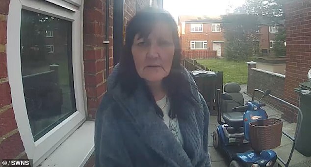 Pictured: Another occasion on which Gray walked up to the camera to shout abuse. She broke bail conditions and went missing, but has now been jailed for more than three years