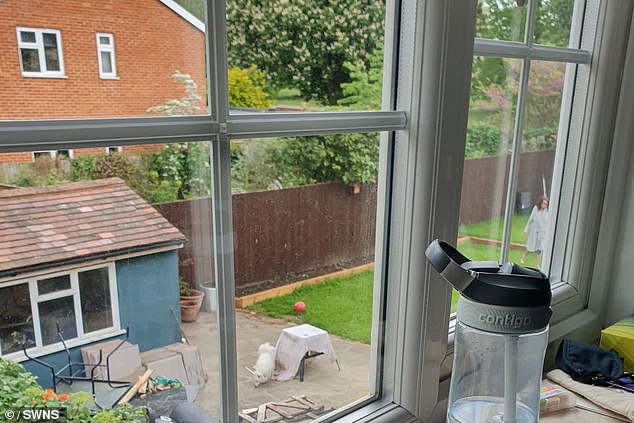 Gray can be seen through the window trespassing in her neighbour's garden. Ben said that when he tried to have a barbecue last year she lit a 'gigantic bonfire' in the garden