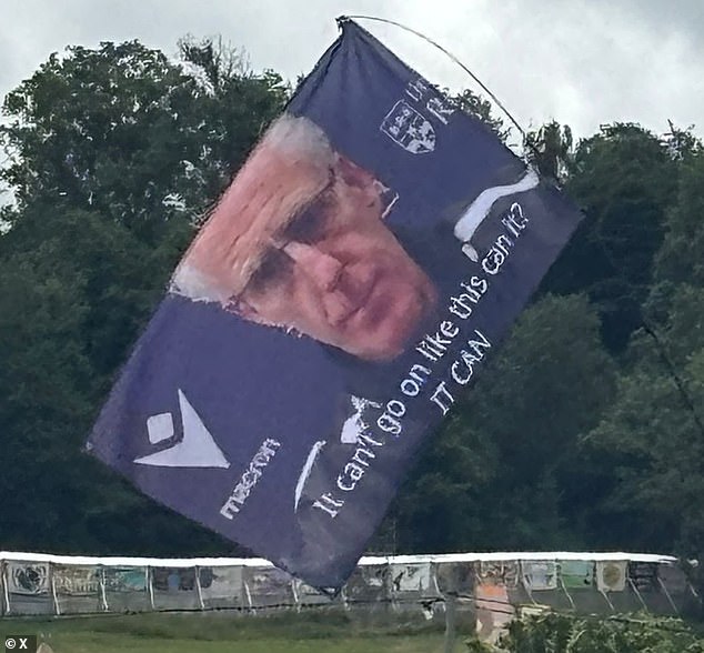 Keeping on the football theme, one flag showcases an image of former manager of Blackpool Mick McCarthy from a snapshot of a viral video clip saying 'it can', that seemed to tickle the nation