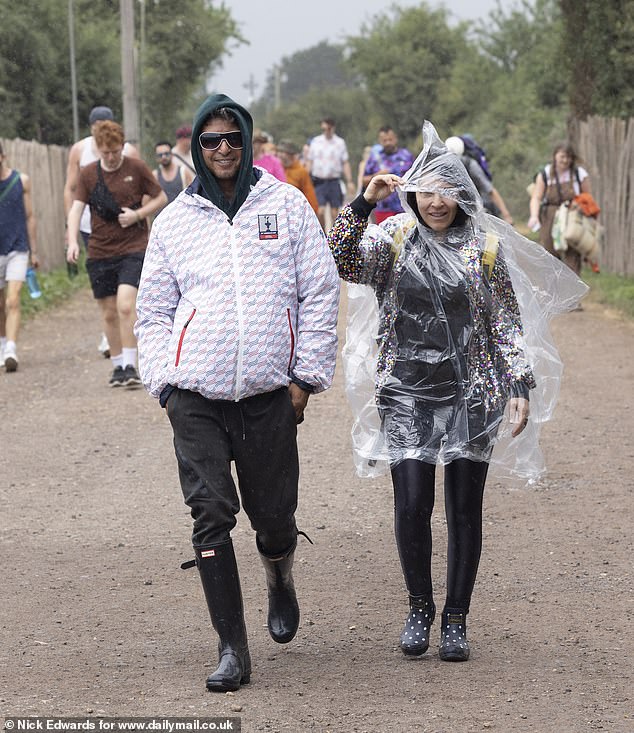 Rain at the Glastonbury Festival site at Worthy Farm in Somerset this morning
