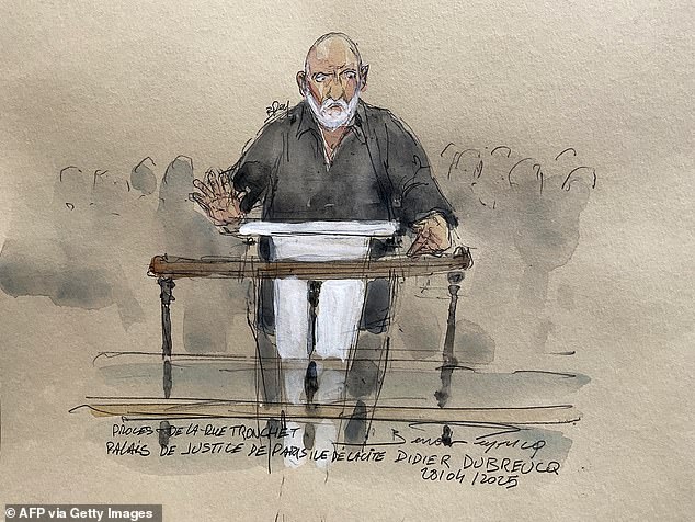 This court sketch made on April 28, 2025 shows co-accused Didier Dubreucq during the trial