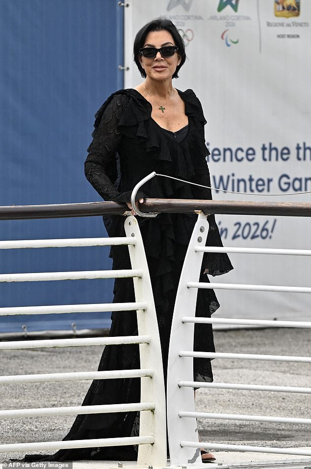Kim was joined by her mother Kris Jenner on the outing, who was also dressed in black, showcasing her figure in a low-cut dress