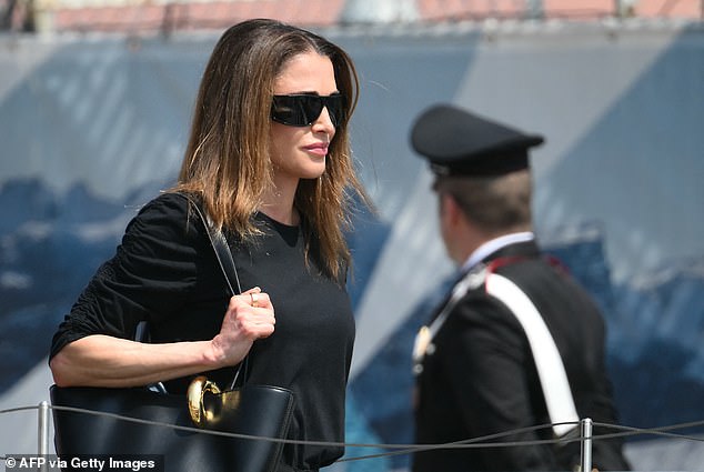 Queen Raina sported a pair of chic black sunglasses as she landed at Venice Marco Polo airport ahead of celebrations today
