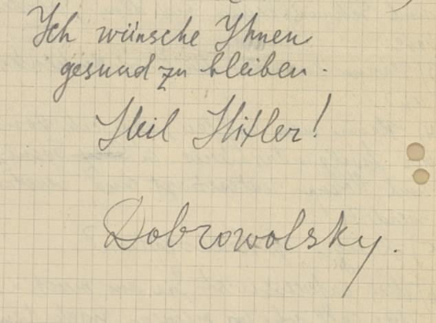 Also within the files The Mail uncovered are handwritten letters from Ms Metreweli’s grandfather to Nazi superiors signed off ‘Heil Hitler’