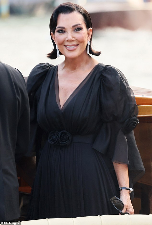 Too much going on! Kris Jenner wore a black tulle gown on Thursday night as she jetted off in a water taxi with her family. The dress had huge, oversized shoulders and sleeves. She paired the look with a sleek bob and big, diamond statement earrings