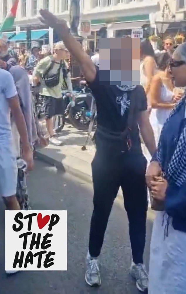 Later footage also emerged seeming to show a protester performing a Nazi salute - police said an arrest has been made