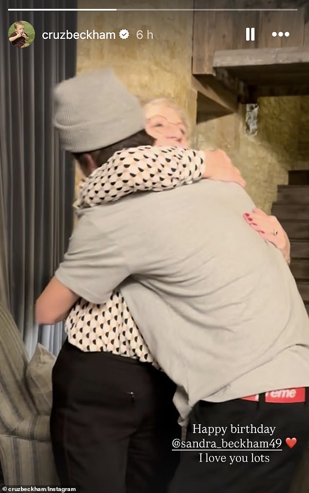 Meanwhile Cruz, 20, shared a heart-melting shot hugging Sandra and wrote: 'Happy birthday @sandra_beckham49 I love you lots'