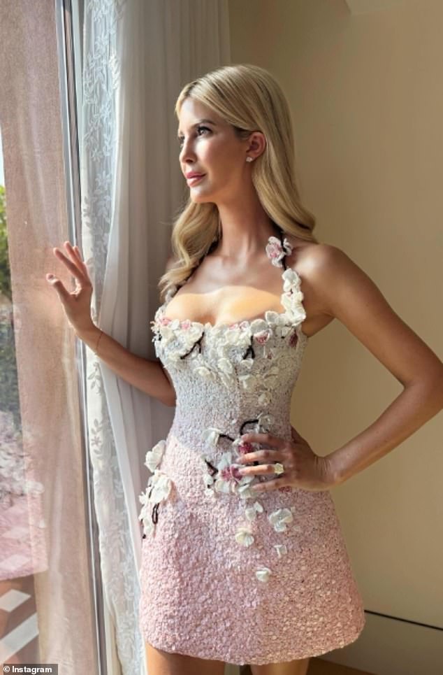 The stunning dress is covered in ombre sequins, cascading down from an almost-white pale pink to a slightly darker hue