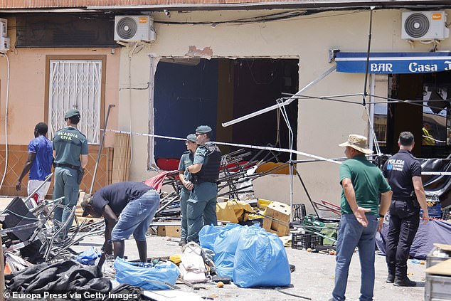 The unnamed woman, who reportedly lived in the area, was visiting the weekly market when she was struck by the blast. Picture from the scene