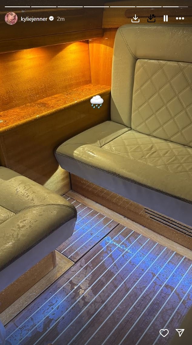 Kylie Jenner reacted to the weather by sharing a photo of her rain-soaked water taxi to her Instagram Story