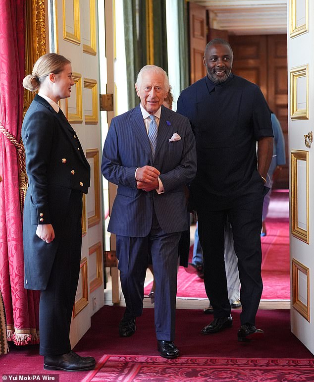 Idris is now teaming up with King Charles for a new documentary on Netflix. Pictured in July last year