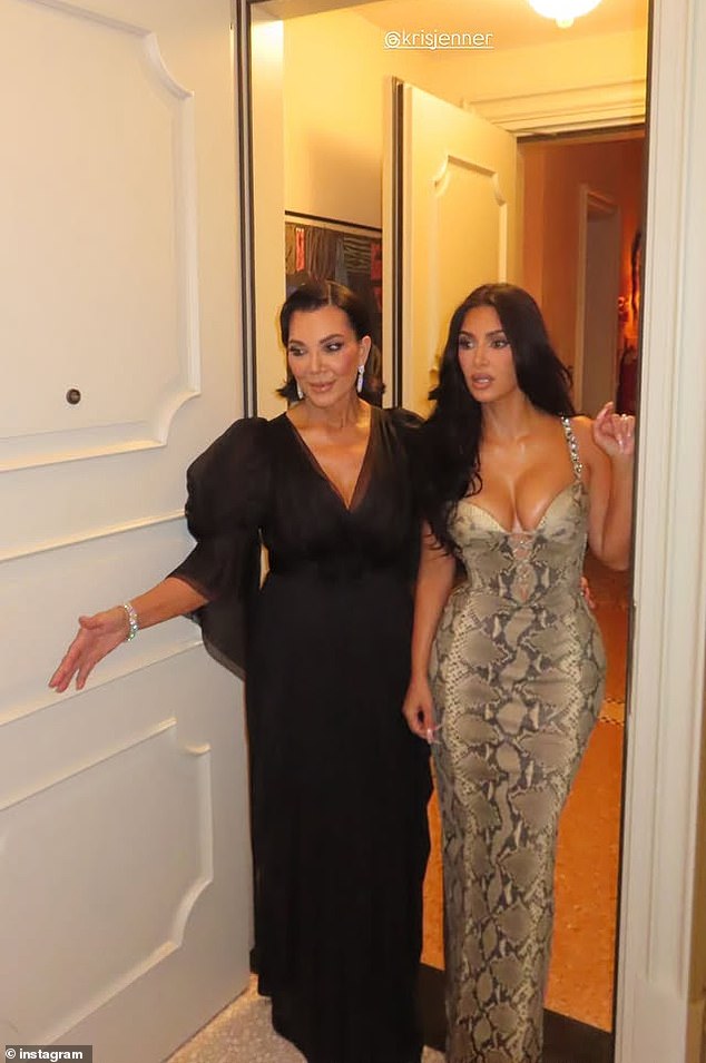 The next slide showed the reality star joining her mother Kris who was also dressed to the nines in a fashionable black dress