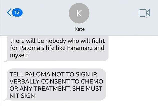 Panorama's Cancer Conspiracy Theories show claimed Paloma's mother, Kate Shemirani, text Ander the above message