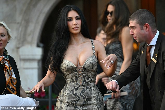 Kim Kardashian leaves the Gritti Palace as the festivities got underway on Thursday
