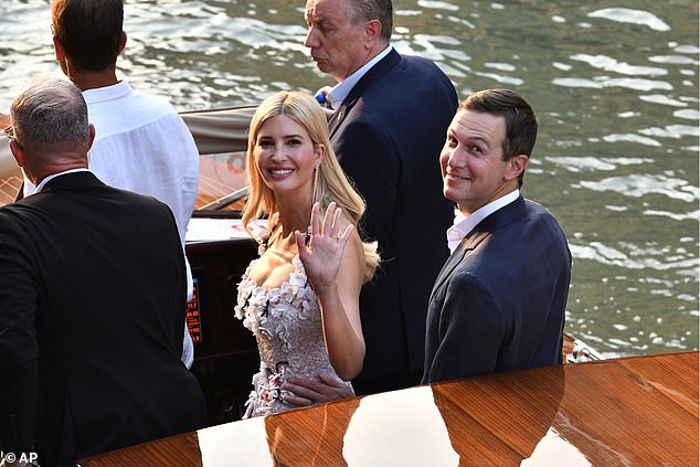Ivanka Trump, daughter of US President Donald Trump, waved at photographers while aboard a water taxi with husband Jared Kushner