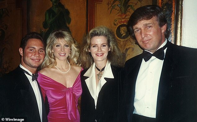 Trump and his second wife Marla Maples (in pink) with friends at a party in New York