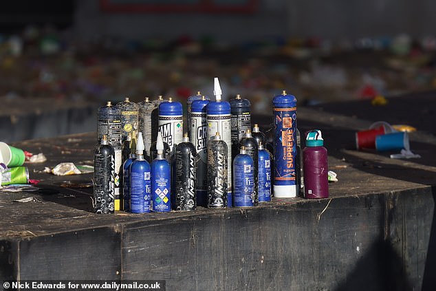 Nitrous oxide canisters left at the site this morning as the Glastonbury Festival continues