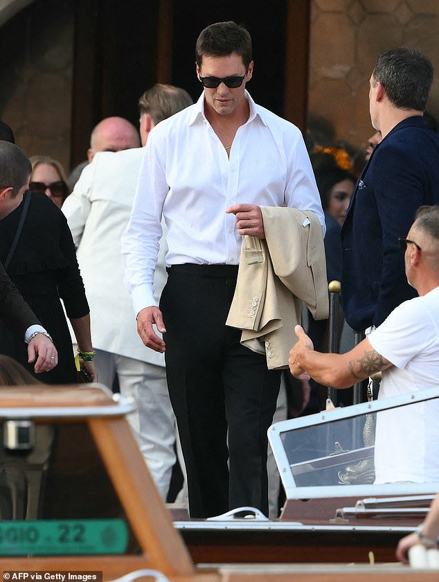 He was seen leaving the Graffiti Palace hotel alongside actor Orlando Bloom as they stepped into an awaiting boat to head to the Madonna dell'Orto