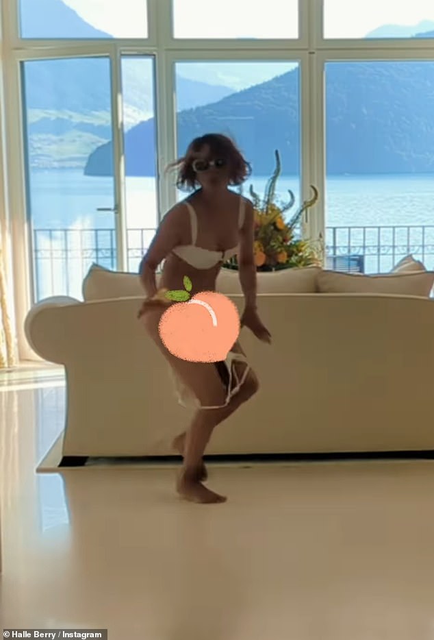 While on holiday in Switzerland, the actress, 58, showed off her moves to her boyfriend Van Hunt's new song