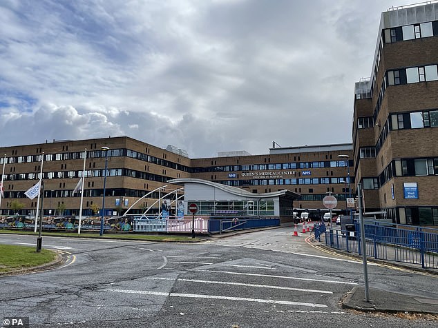 The woman was rushed to Queen's Medical Centre in Nottingham (pictured) where shedied on Thursday afternoon