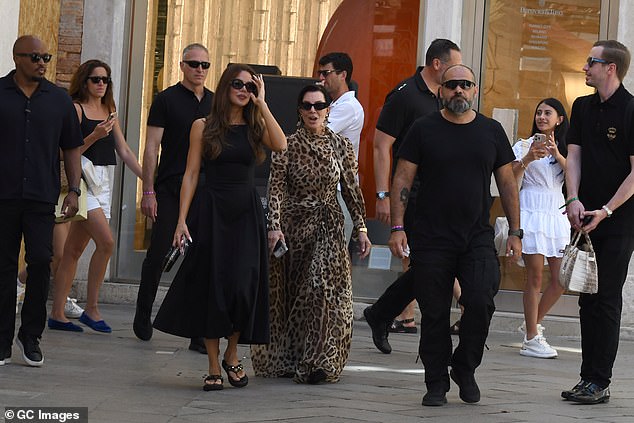 Meanwhile, Kris dressed to impress in an animal print ensemble by Dolce & Gabbana, complete with shades and statement earrings