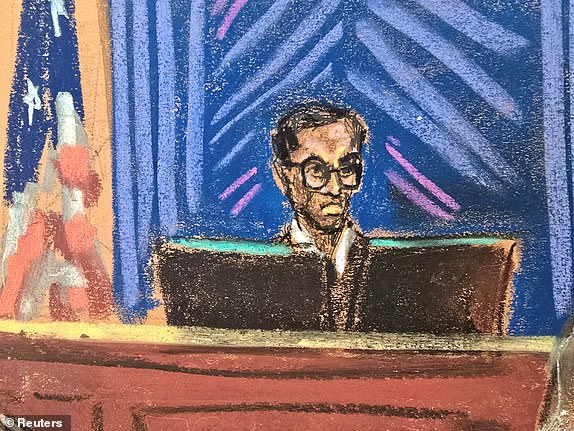 U.S. District Judge Arun Subramanian presides during Sean "Diddy" Combs' sex trafficking trial in New York City, New York, U.S., June 26, 2025 in this courtroom sketch. REUTERS/Jane Rosenberg