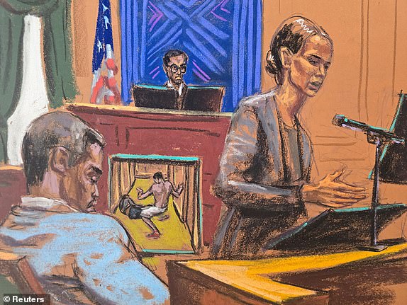 Assistant U.S. Attorney Christy Slavik makes her closing arguments during Sean "Diddy" Combs' sex trafficking trial in New York City, New York, U.S., June 26, 2025 in this courtroom sketch. REUTERS/Jane Rosenberg
