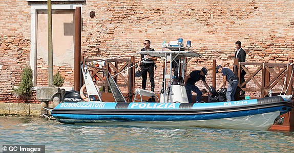 VENICE, ITALY - JUNE 27: Police officer on patrol on jet ski during the Jeff Bezos and Lauren Sanchez Wedding on June 27, 2025 in Venice, Italy. (Photo by Ernesto Ruscio/GC Images)