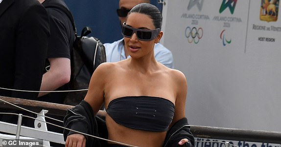 VENICE, ITALY - JUNE 26: Kim Kardashian arrives ahead of Jeff Bezos and Lauren Sanchez Wedding on June 26, 2025 in Venice, Italy. (Photo by Luigi Iorio/GC Images)