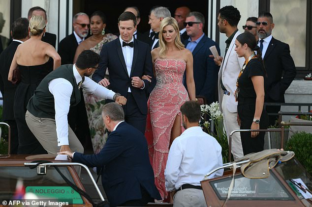 US businessman Jared Kushner and his wife Ivanka Trump leave the St Regis Hotel on the wedding day of Amazon founder Jeff Bezos with Lauren Sanchez, in Venice on June 27, 2025