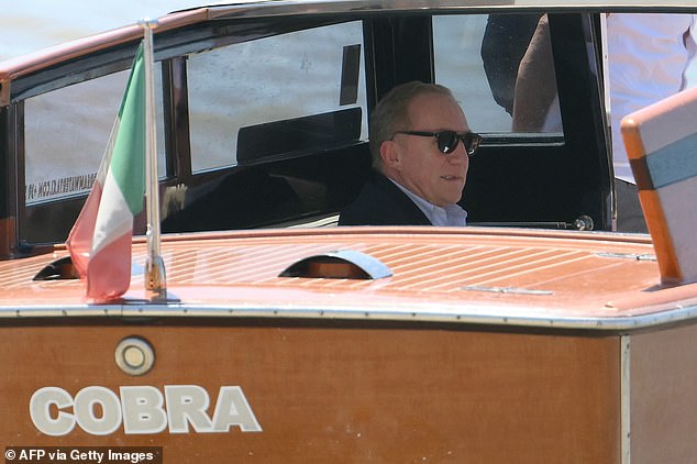 Kering Ceo, Francois-Henri Pinault, sits on a boat at Venice Marco Polo airport ahead of Jeff Bezos' wedding to Lauren Sanchez