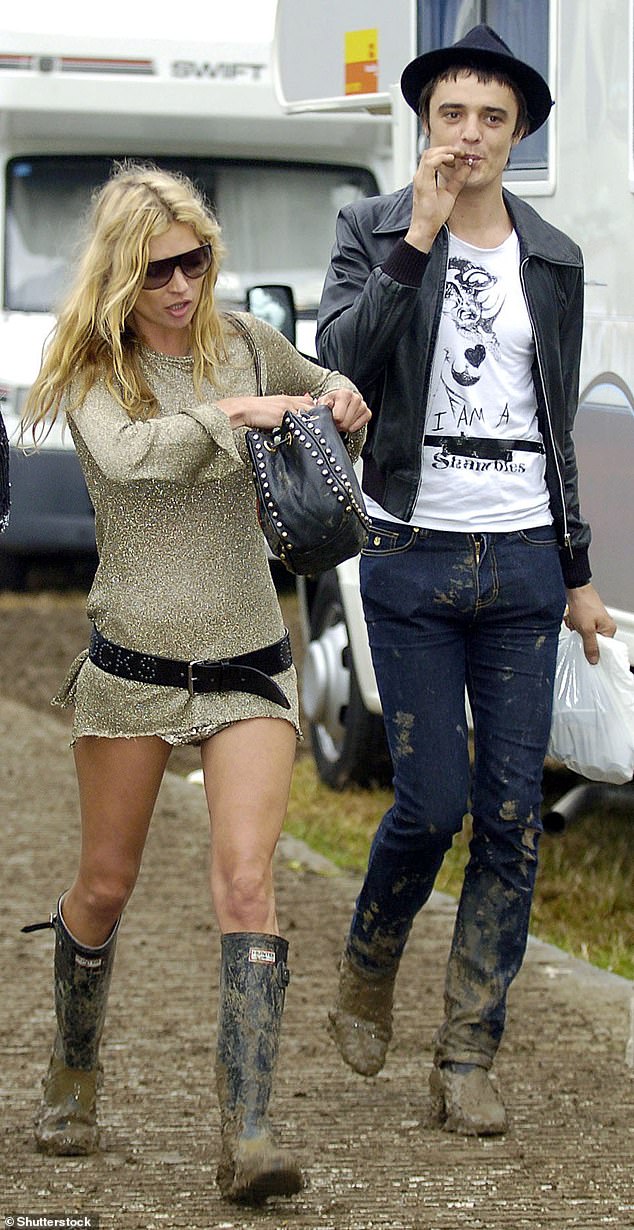 Kate wore the look when she attended Glastonbury with her then-boyfriend, Pete Doherty (R) whose band The Libertines is back playing on Sunday