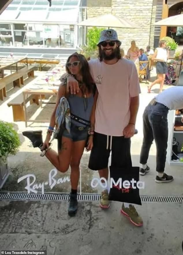 Make-up artist Lou, 41, looked incredible in a dusty blue vest and denim hot pants, as well blue trainers and a long rope necklace