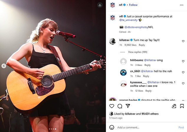 Kelce popped up in the comments section after the NFL posted a Taylor Swift picture