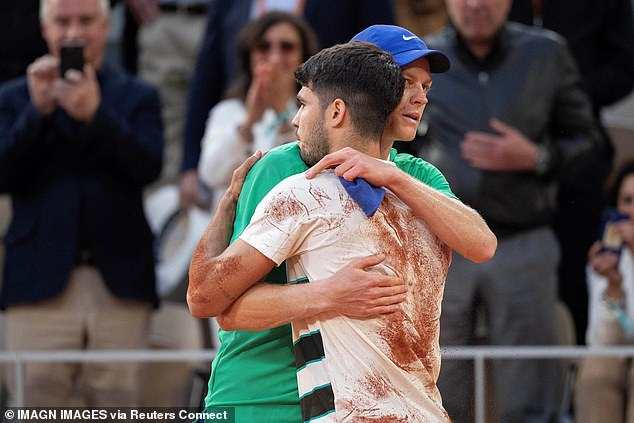 World No 2 Alcaraz is on a high after beating the World No 1 Jannik Sinner in an epic French Open final earlier this month (pictured)