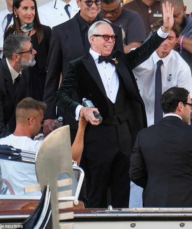 Other stars seemed to be having a wilder time at the star-studded after-party, with 74-year-old fashion designer Tommy Hilfiger (pictured) nearly taking a tumble after the ceremony