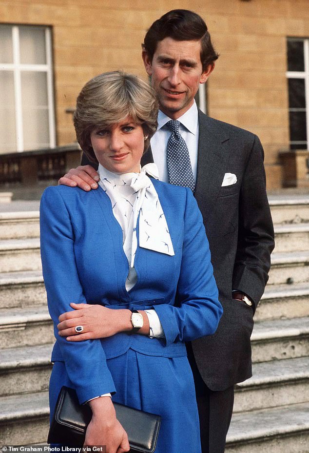 A much more demure Diana in 1981, as she and Charles announced their engagement to the world