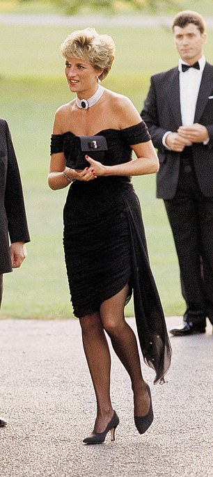 Diana added a distinctive pearl necklace and painted her fingernails a daring shade of red - breaking another royal protocol