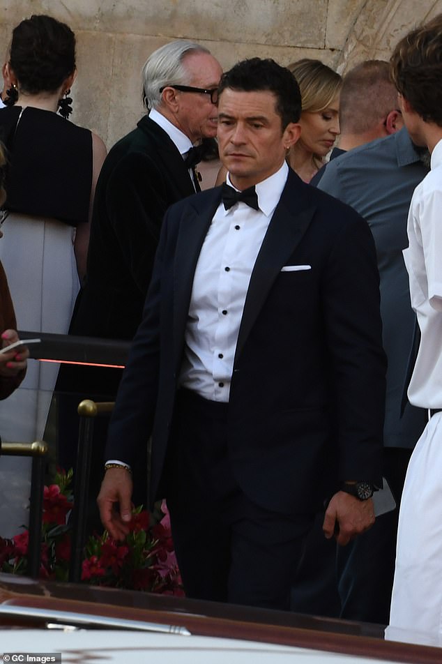 The Lord Of The Rings actor later donned a tux ready for the 'wedding of the century', which went ahead on Friday evening (Pictured on his way to the wedding later in the day)