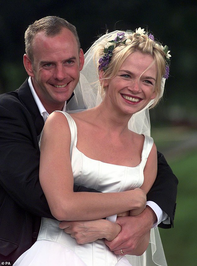 The former couple are pictured happily on their wedding day in 1999 at Babington House in Somerset
